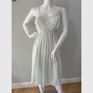 1960s Vintage Mint Green Sheer Lace Midi Nightgown Slip Dress size 36 Medium